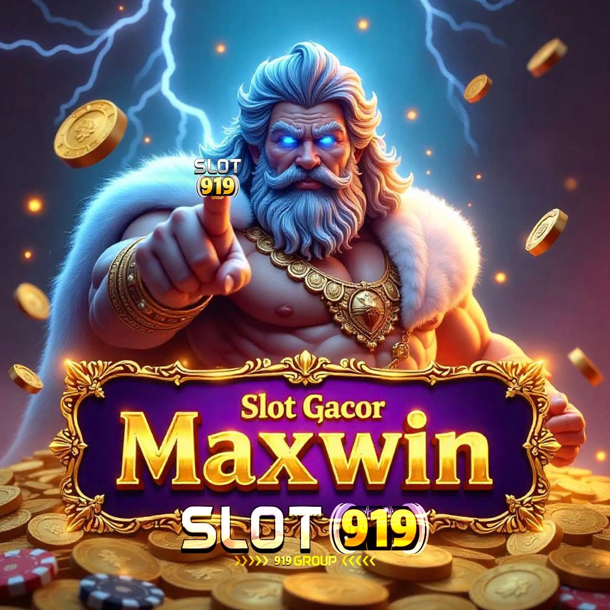 banner permainan slot bertema olympus yang epik menampilkan dewa kuat seperti zeus dengan mata biru yang bersinar dan pose yang berwibawa menunjuk ke depan saat petir menyambar di sekelilingnya dari slot919 link slot gacor maxwin hari ini jp berkali kali adegan tersebut dipenuhi dengan koin emas dan bola pengali berlabel 100x 250x 500x dan 1000x masingmasing terbungkus dalam bingkai yang bercahaya dan berhias latar belakangnya adalah kasino mistis dengan chip poker yang mengambang dan lampu yang berkilauan teks spanduk slot gacor maxwin ditampilkan dengan huruf emas tebal pada plakat ungu yang kaya bergaya seperti lambang dewa pencahayaan yang dramatis detail yang tinggi dan kesan kekuatan dewa di seluruh bagian